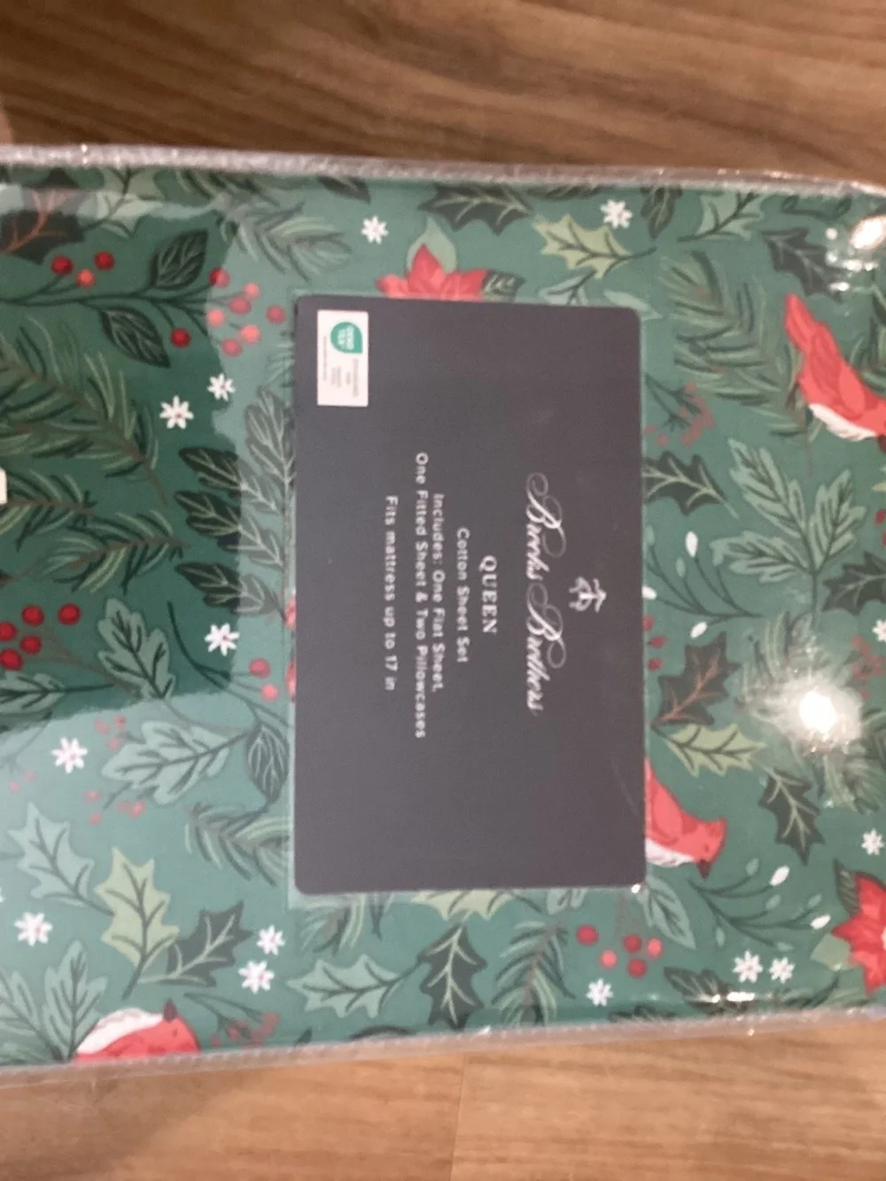 Brooks Brothers Queen Cotton Sheet Set - Holiday Green, Red and White